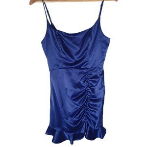 B. Darlin Mini Dress Women 5/6 Satin Blue Ruched Ruffle Party Cocktail Going Out